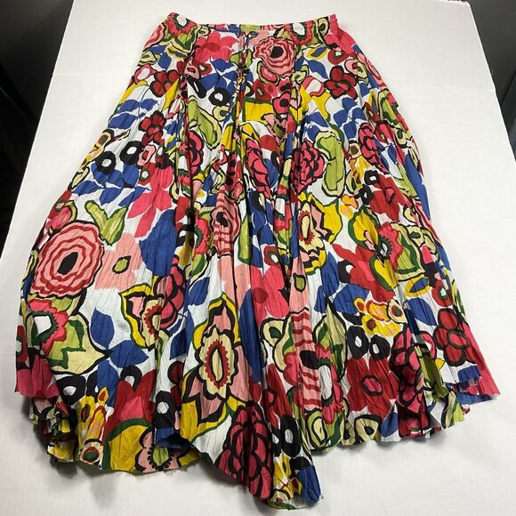 C Concept Maxi Skirt Medium Colorful Tropical Floral Pleated Boho Festival - Picture 1 of 10